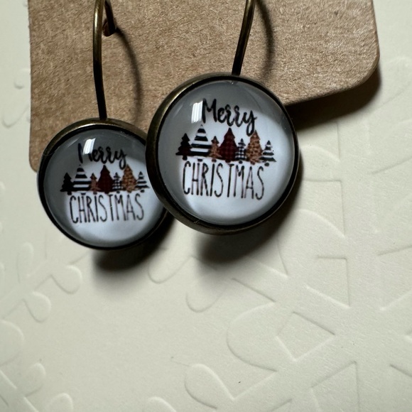 ❄️ Sale! NEW Merry Christmas Holiday Leverback Antique Bronze & Glass Earrings - Picture 7 of 8